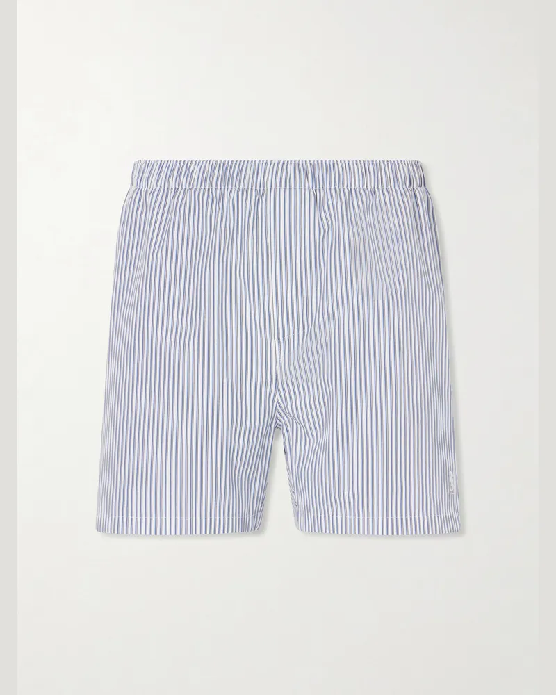 Saint Laurent Wide-Leg Striped Cotton-Poplin Shorts Blue