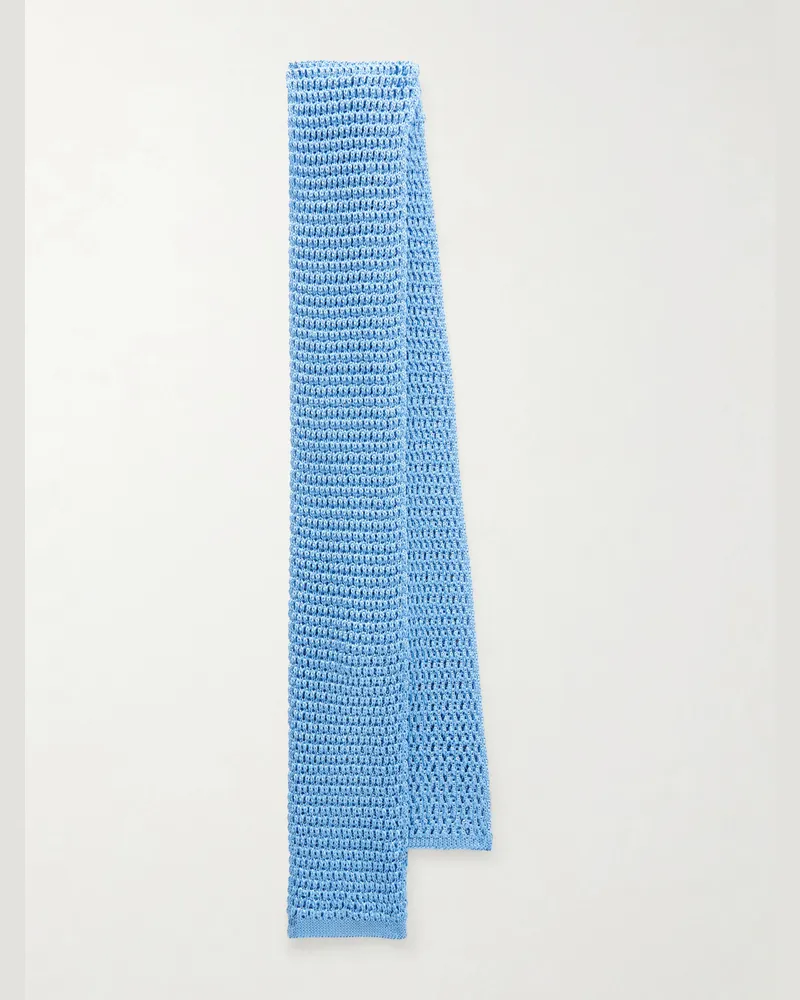 Tom Ford 7.5cm Knitted Silk Tie Blue