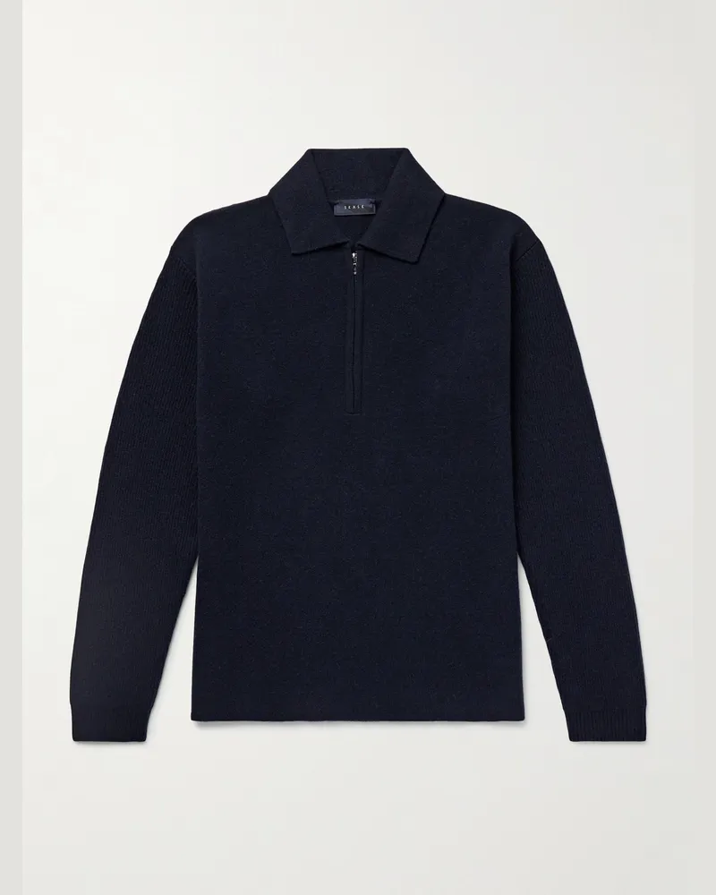 SEASE Virgin Wool and Cashmere-Blend Half-Zip Sweater Blue