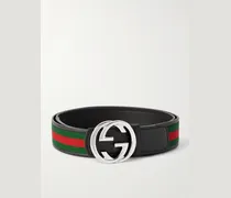 4cm Webbing-Trimmed Leather Belt