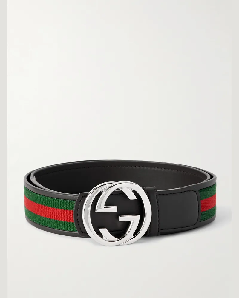 Gucci 4cm Webbing-Trimmed Leather Belt Brown