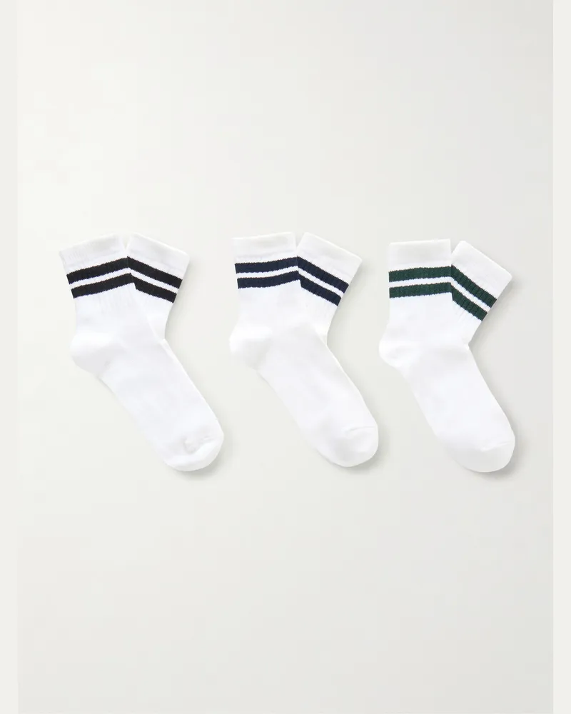 MR P. Three-Pack Cotton-Blend Socks White