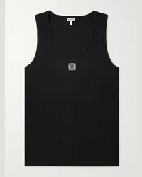 Loewe Tanktop aus gerippter Stretch-Baumwolle mit Logostickerei Schwarz