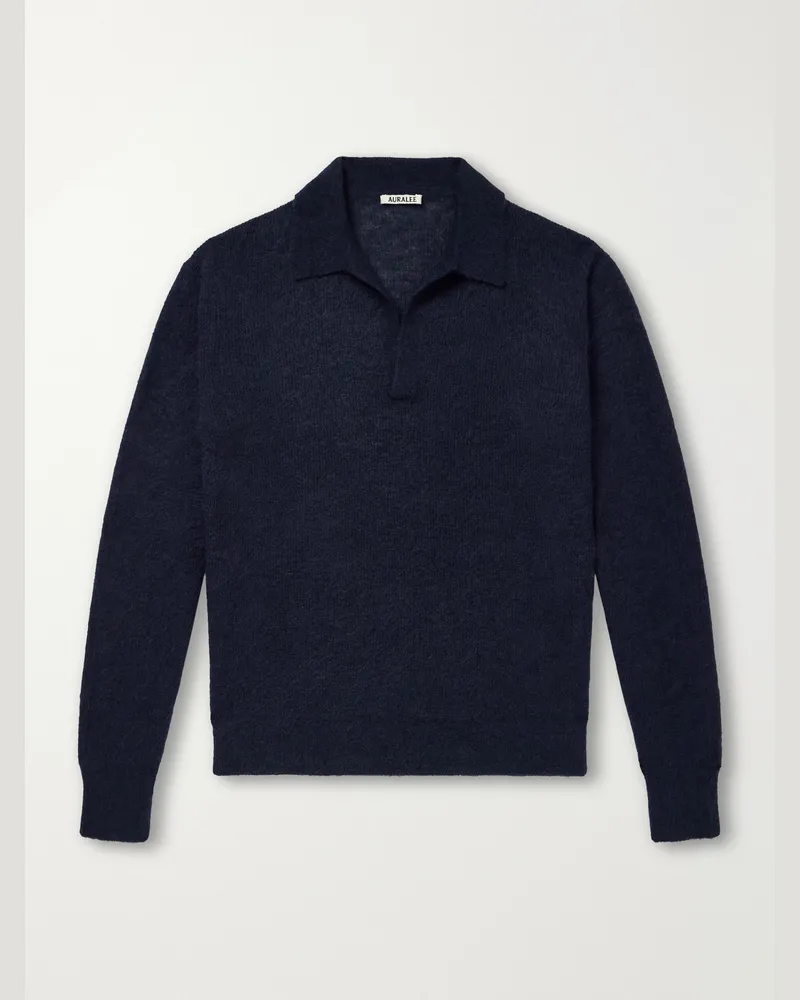 AURALEE Alpaca-Blend Polo Sweater Blue