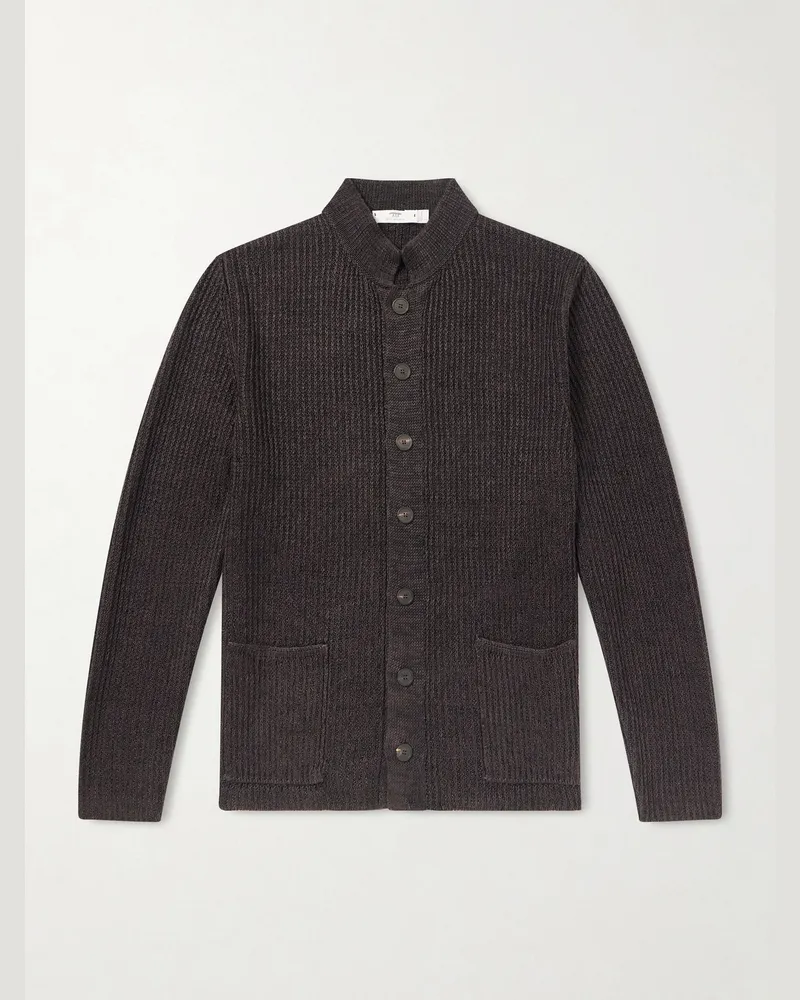Inis Meáin Ribbed Linen Cardigan Brown
