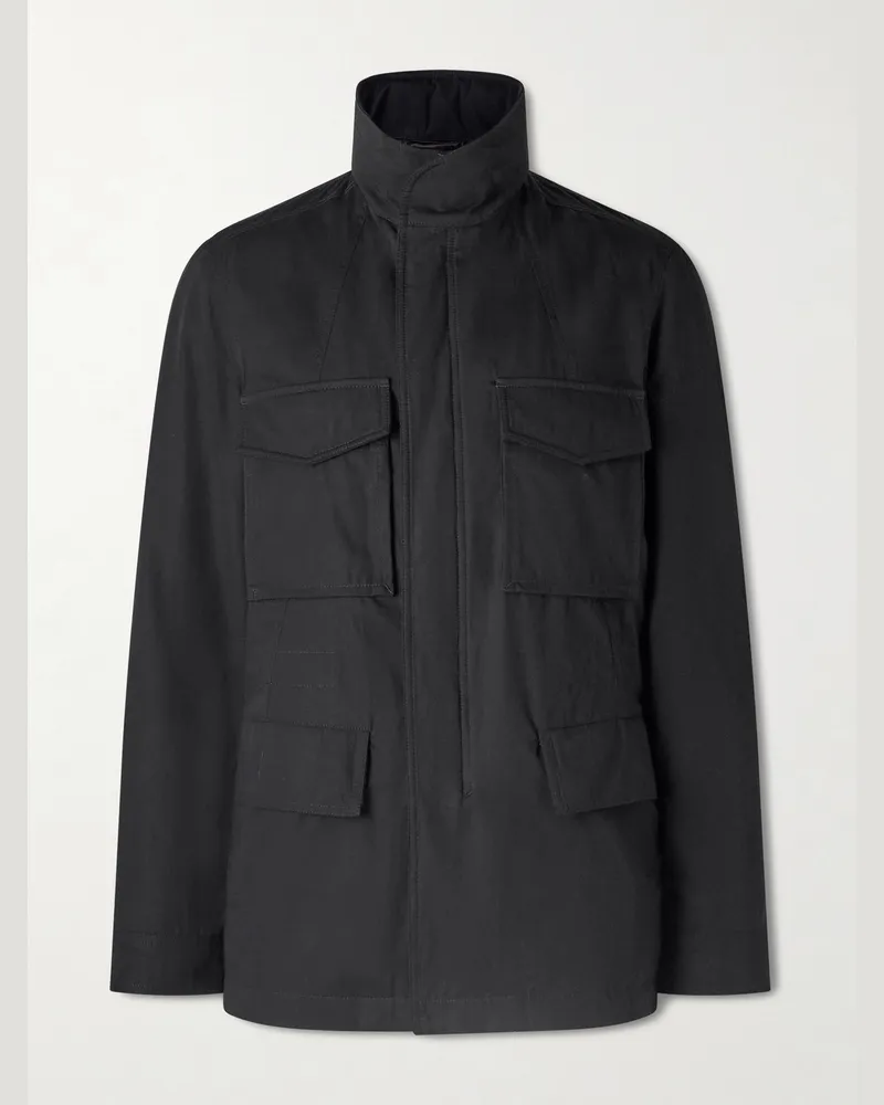 Tom Ford Feldjacke aus einer Baumwoll-Seidenmischung mit Kapuze Schwarz