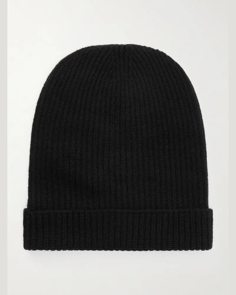 The Elder Statesman Statesman Beanie aus Kaschmir in Rippstrick Schwarz
