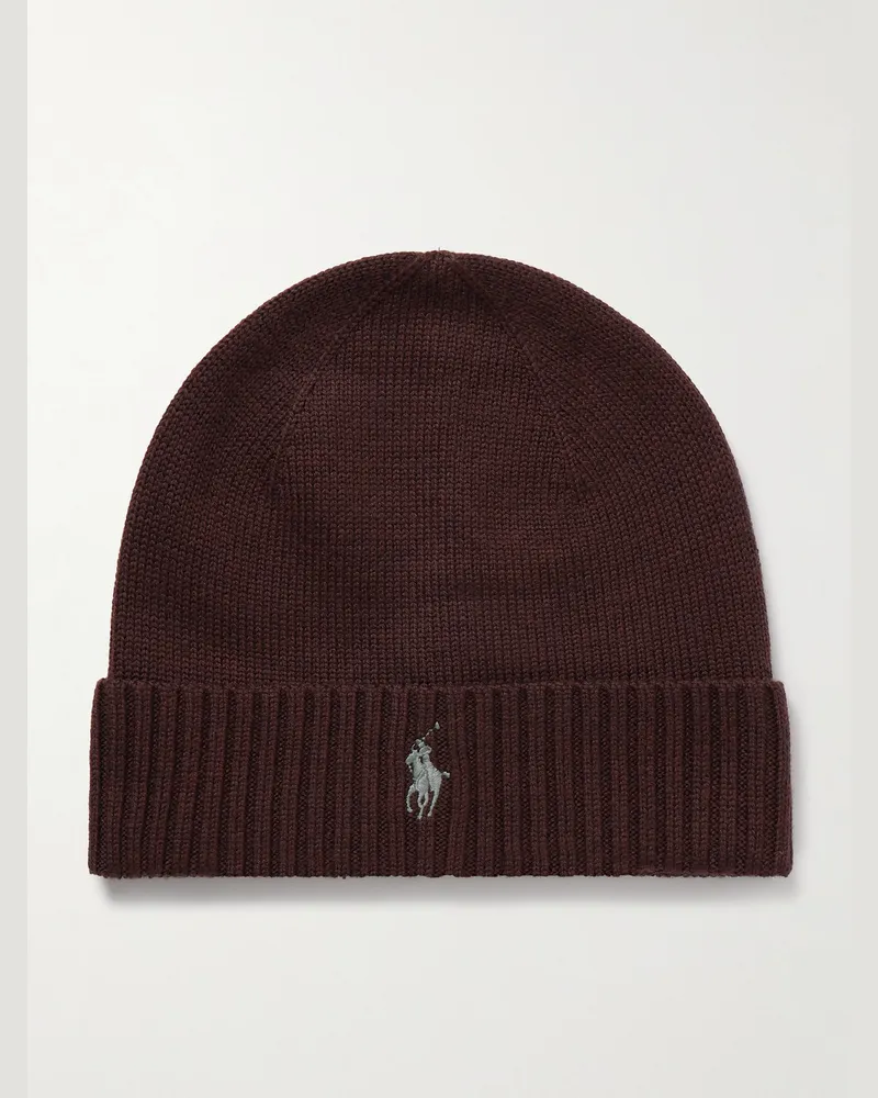 Ralph Lauren Logo-Embroidered Wool Beanie Brown