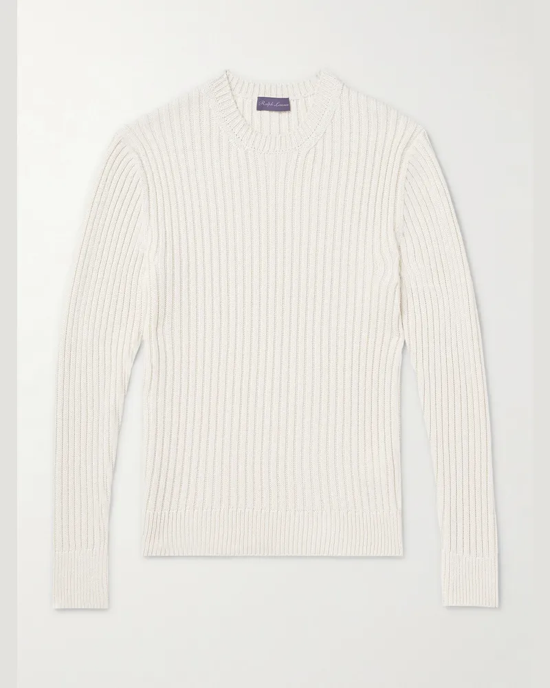 Ralph Lauren Schmal geschnittener Pullover aus einer Maulbeerseiden-Leinenmischung in Rippstrick Neutral
