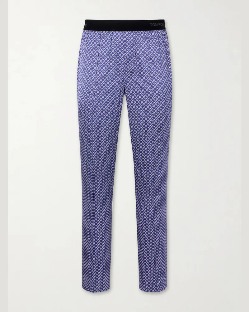 Tom Ford Printed Silk-Blend Satin Pyjama Trousers Purple