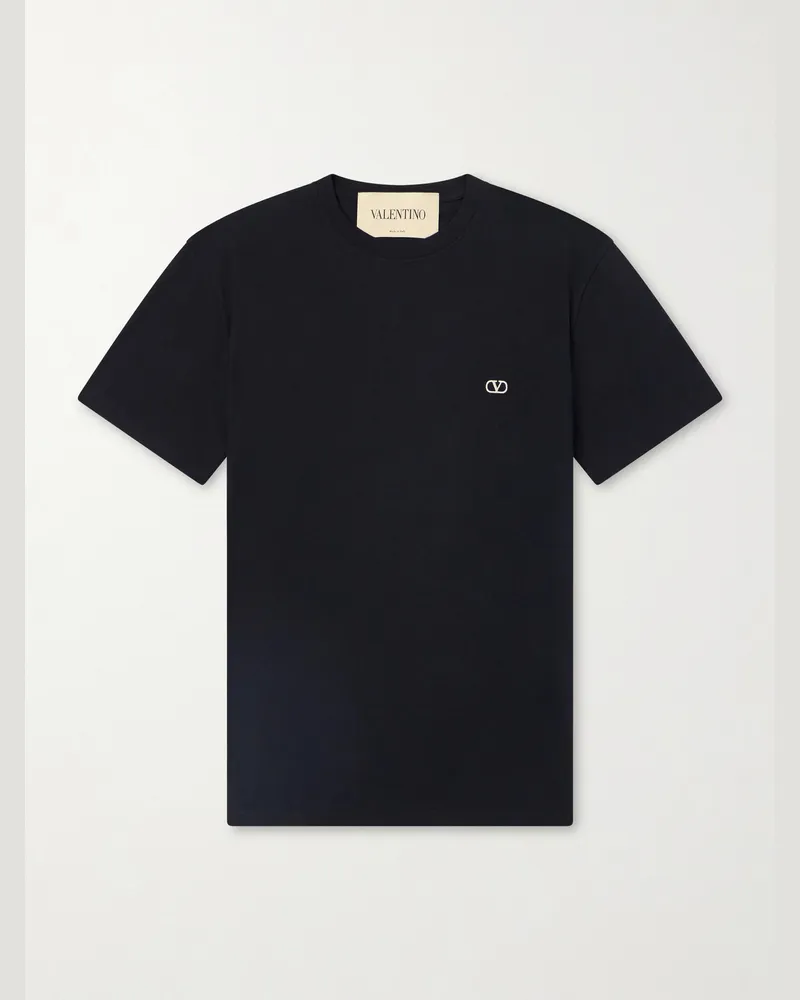 Valentino Garavani Logo-Embroidered Cotton-Jersey T-Shirt Black
