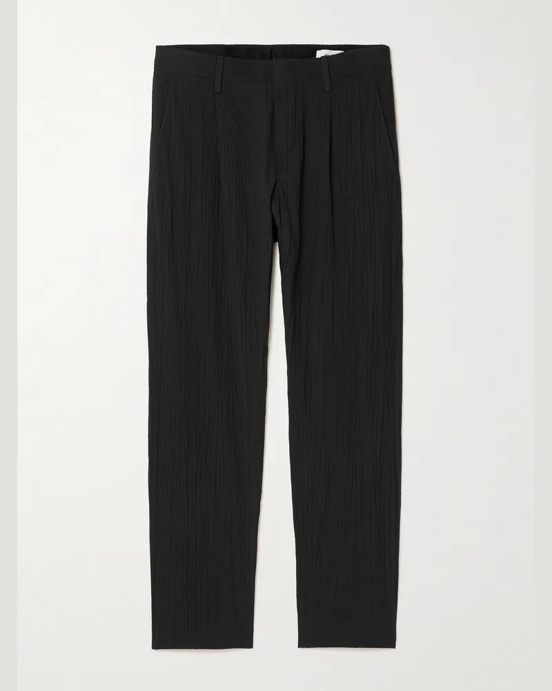 NN 07 Bill 5721 gerade geschnittene Hose aus Seersucker aus einer Biobaumwollmischung Schwarz