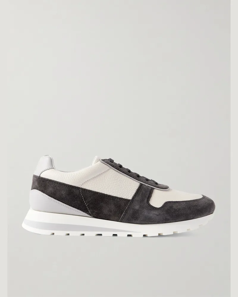 Brunello Cucinelli Olimpo Sneakers aus vollnarbigem Leder und Veloursleder Grau