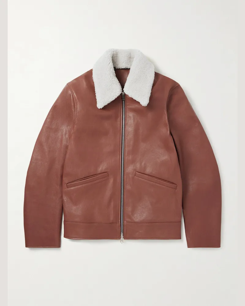 Paul Smith Shearling-Trimmed Leather Jacket Brown