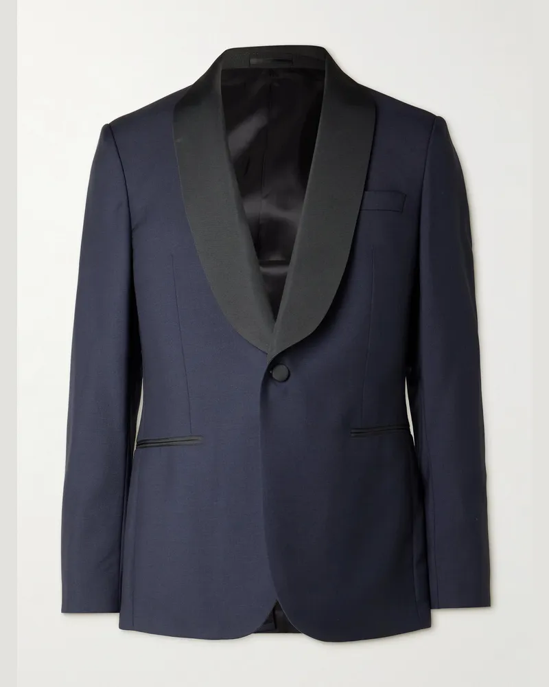 MR P. Smokingjacke aus einer Schurwoll-Mohairmischung mit Satinbesatz und Schalkragen Blau