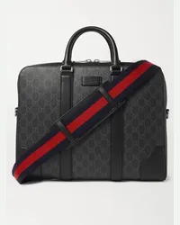 Gucci Aktentasche aus beschichtetem Canvas mit Logomuster und Lederbesatz Schwarz