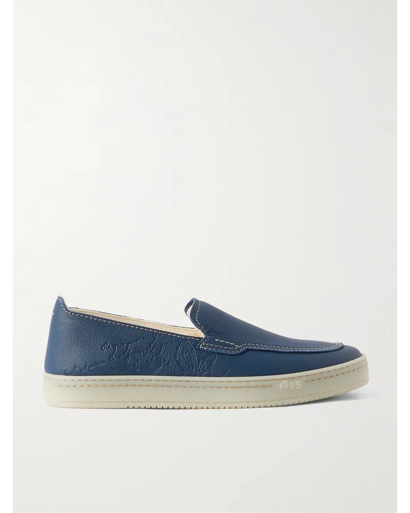 Berluti Eden Loafers aus vollnarbigem Leder mit Scritto-Muster Blau