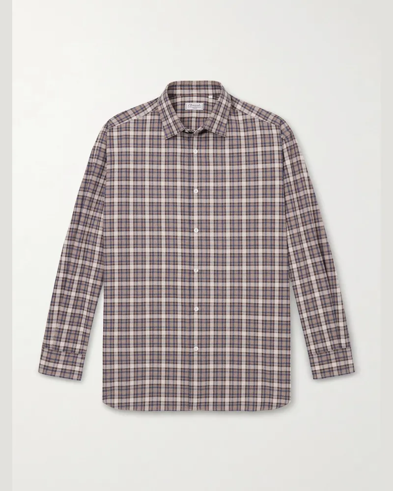 Charvet Kariertes Hemd aus Baumwollflanell Braun