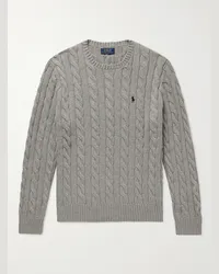 Ralph Lauren Logo-Embroidered Cable-Knit Cotton Sweater Grau