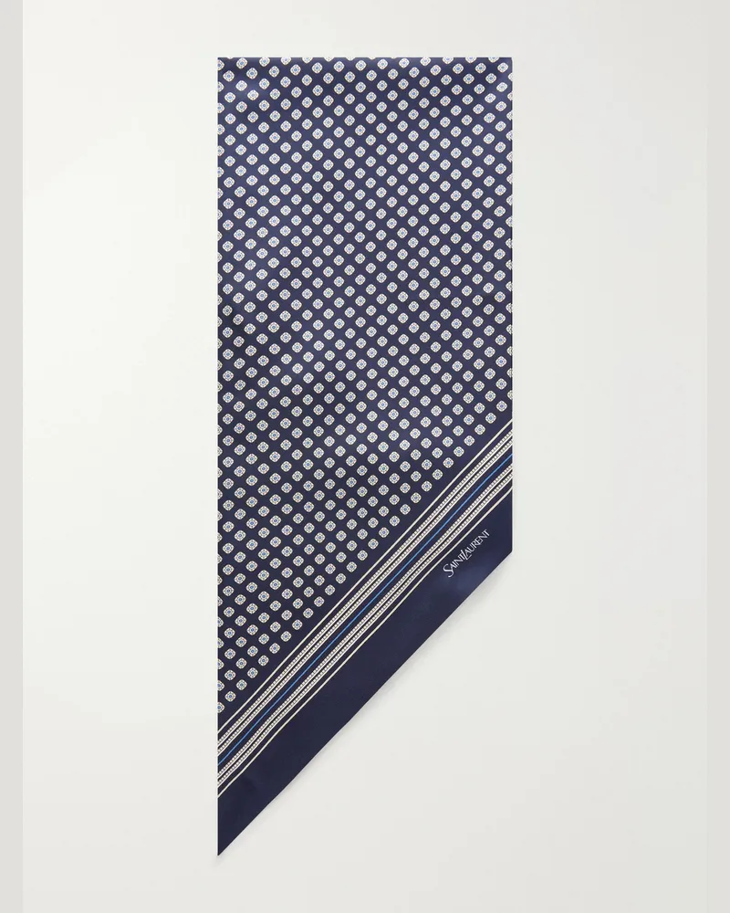 Saint Laurent Printed Silk-Twill Scarf Blue