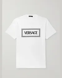 Versace T-Shirt aus Baumwoll-Jersey mit Logostickerei Weiß