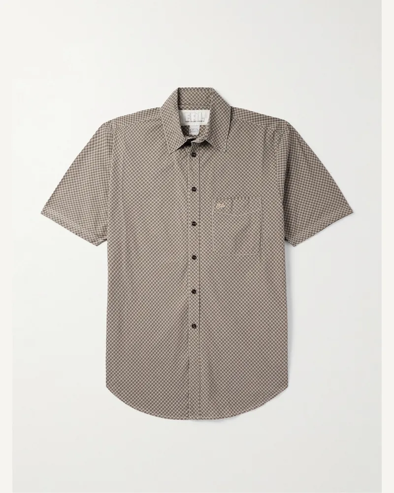 ERL Logo-Appliquéd Checked Cotton-Poplin Shirt Brown