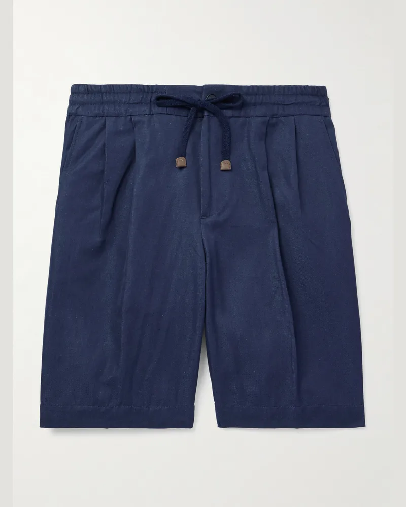 Incotex Venezia 1951 gerade geschnittene Bermudashorts aus Twill aus einer Baumwoll-Leinenmischung mit Kordelzugbund Blau