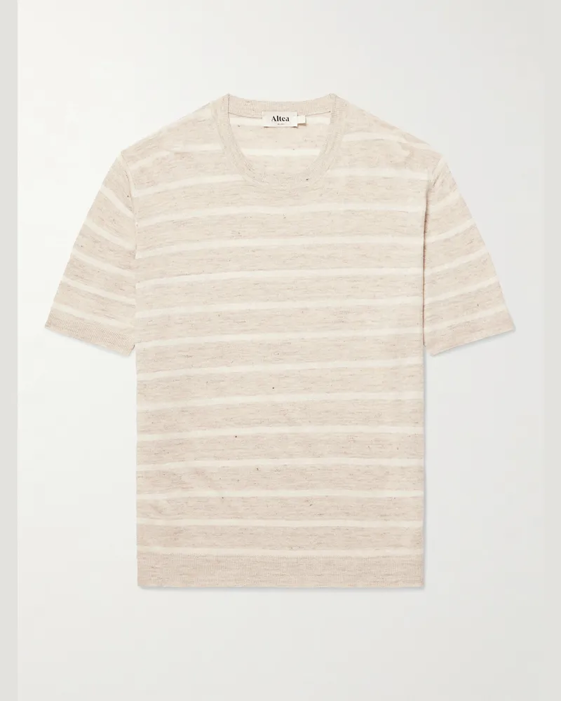Altea Gestreiftes T-Shirt aus einer Leinen-Baumwollmischung Neutral