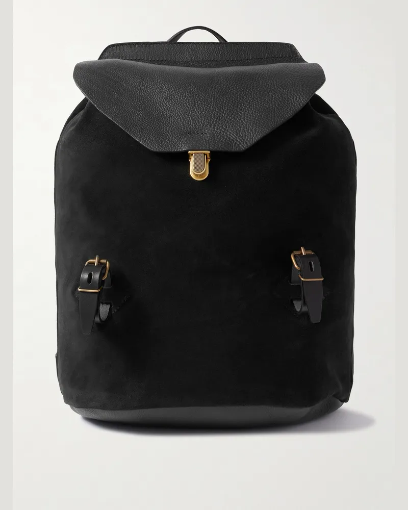 Bleu de Chauffe Zibeline Rucksack aus Veloursleder und vollnarbigem Leder Schwarz