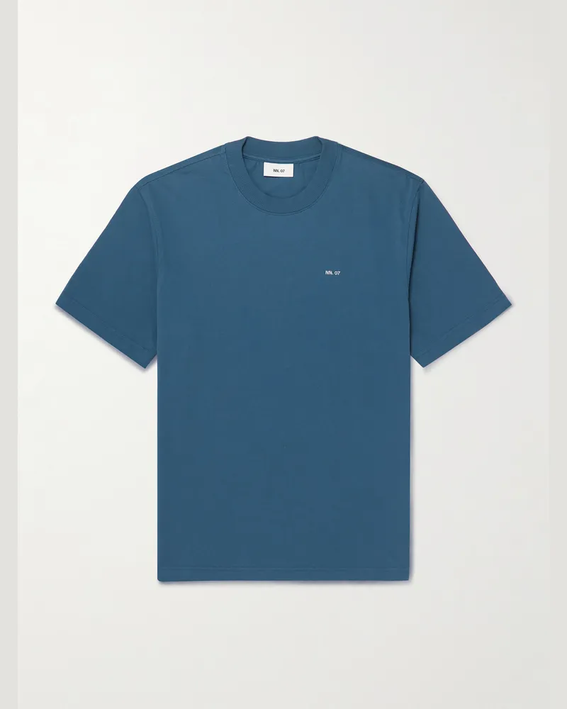 NN 07 Adam 3209 Logo-Embroidered Pima Cotton-Jersey T-Shirt Blue