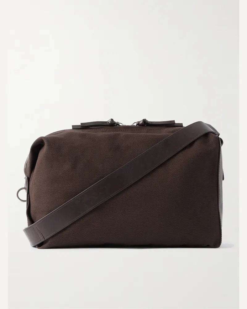 Dries van Noten Umhängetasche aus Baumwoll-Canvas mit Lederbesatz Braun