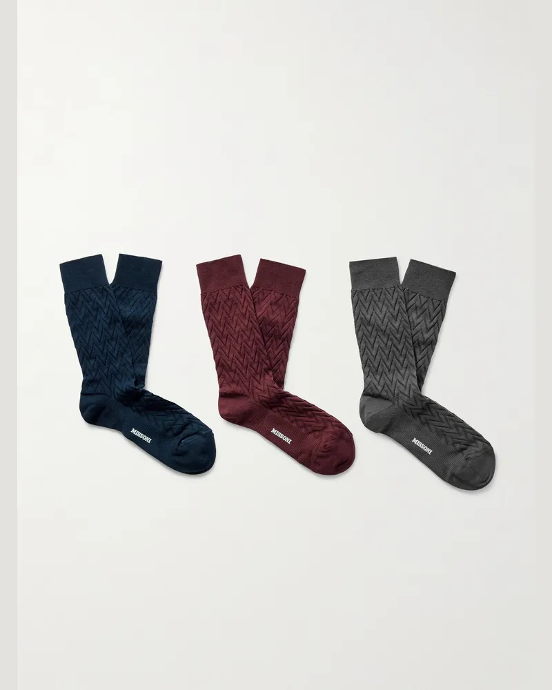 Missoni Three-Pack Crochet-Knit Cotton-Blend Socks Burgundy