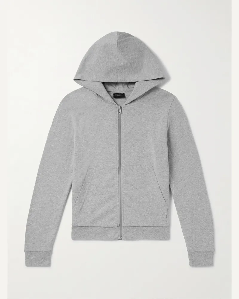 Balenciaga Slim-Fit Cotton-Blend Jersey Zip-Up Hoodie Gray