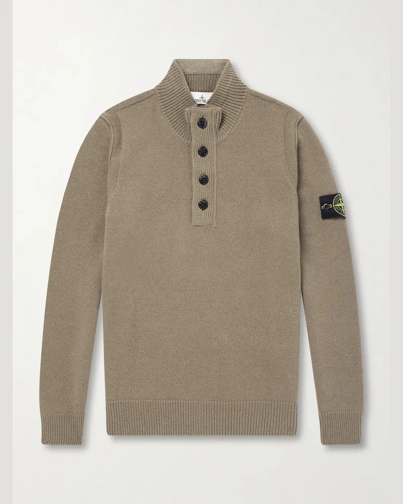 Stone Island Virgin Wool-Blend Polo Sweater Green
