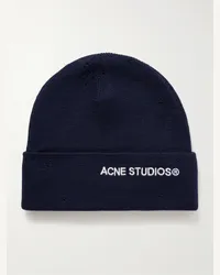 Acne Studios Kinau Beanie aus einer Wollmischung mit Logostickerei und Distressed-Details Blau