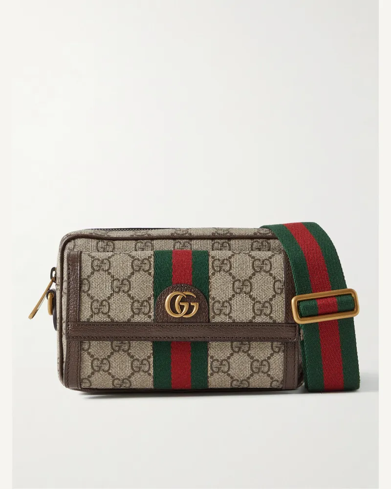 Gucci Ophidia Mini Leather-Trimmed Monogrammed Coated-Canvas Messenger Bag Neutrals