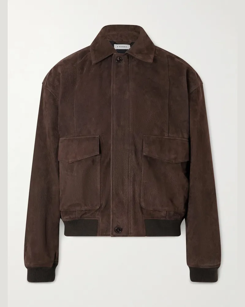 Frame Denim Retro Suede Bomber Jacket Brown
