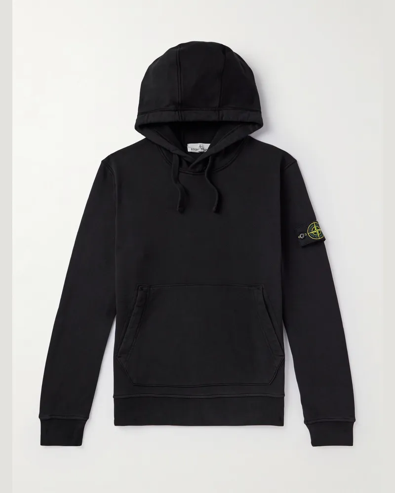 Stone Island Hoodie aus Baumwoll-Jersey mit Logodetail in Stückfärbung Schwarz