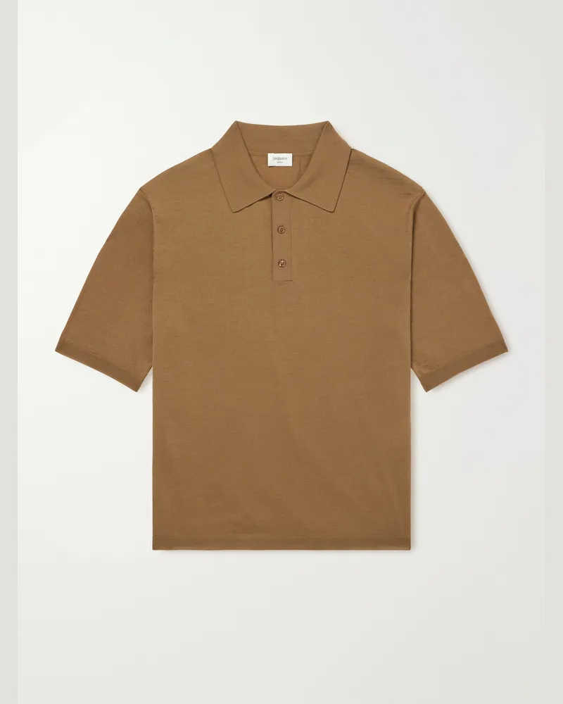 Saint Laurent Wool Polo Shirt Brown