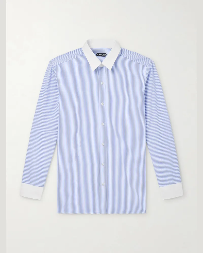 Tom Ford Hemd aus gestreifter Baumwollpopeline Blau