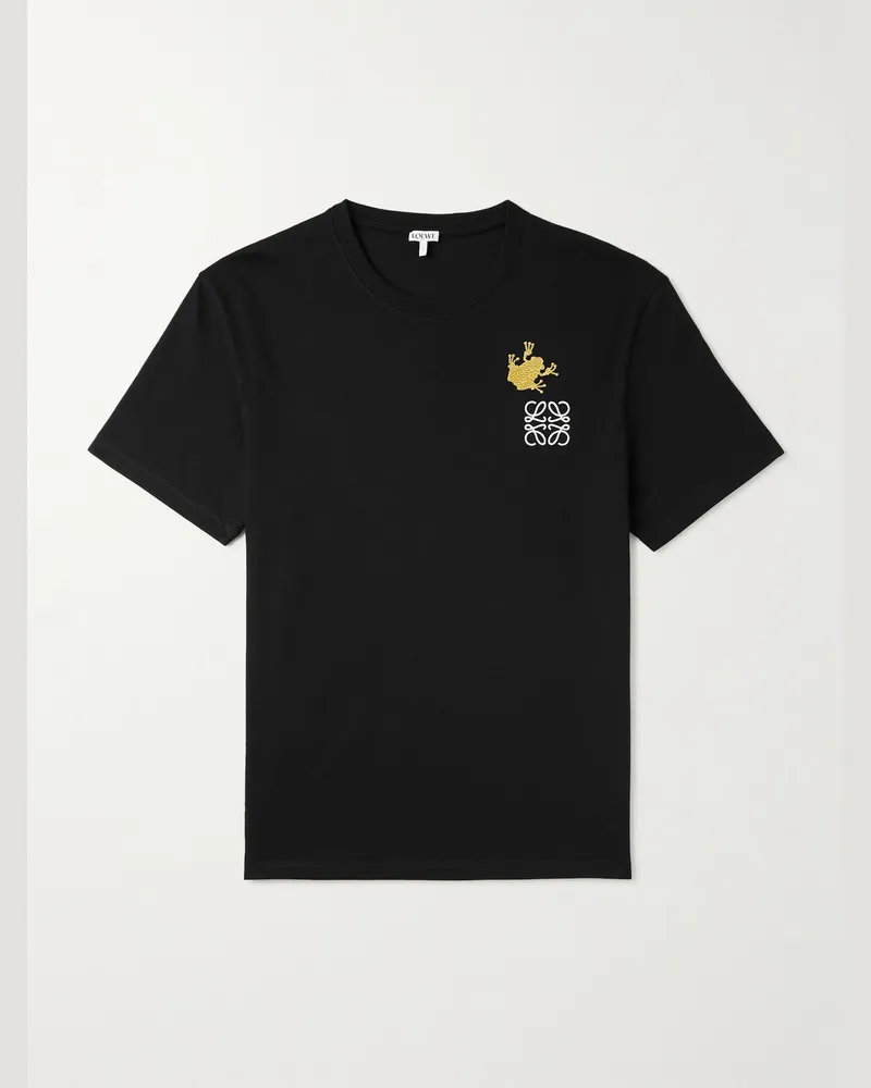 Loewe T-Shirt aus Stretch-Baumwoll-Jersey mit Logostickerei und Applikation Schwarz