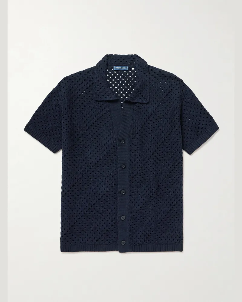 Frescobol Carioca Pinto Hemd aus gehäkelter Baumwolle Blau