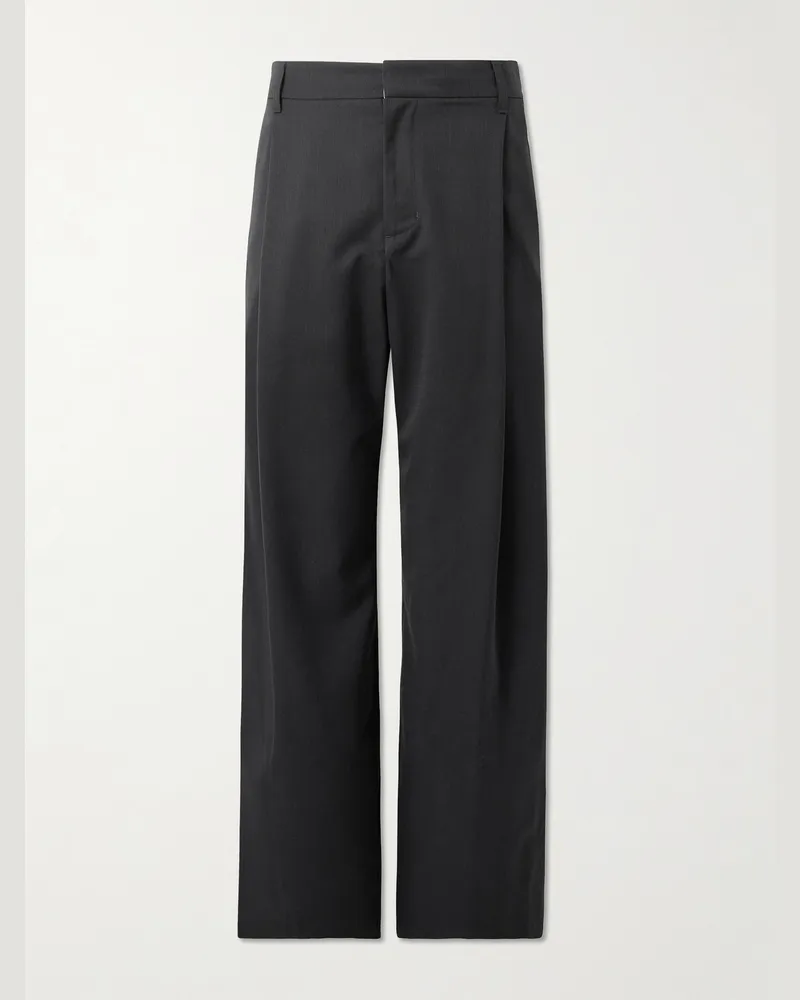 AMOMENTO Martine Wide-Leg Pleated Striped Wool-Blend Trousers Black