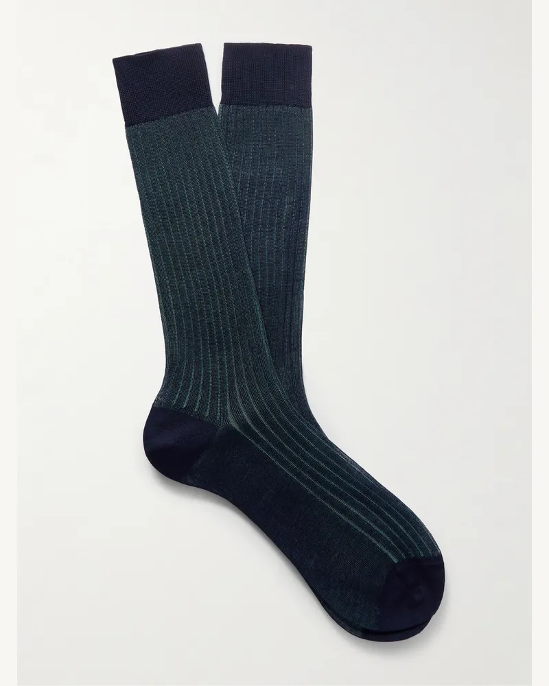 MR P. Socken aus mercerisierter Baumwolle in Rippstrick Blau