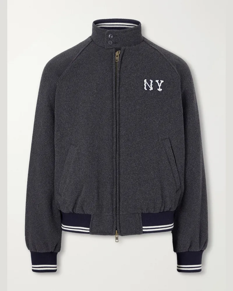 Aimé Leon Dore Ny Highlanders Logo-Embroidered Wool-Blend Varsity Jacket Gray