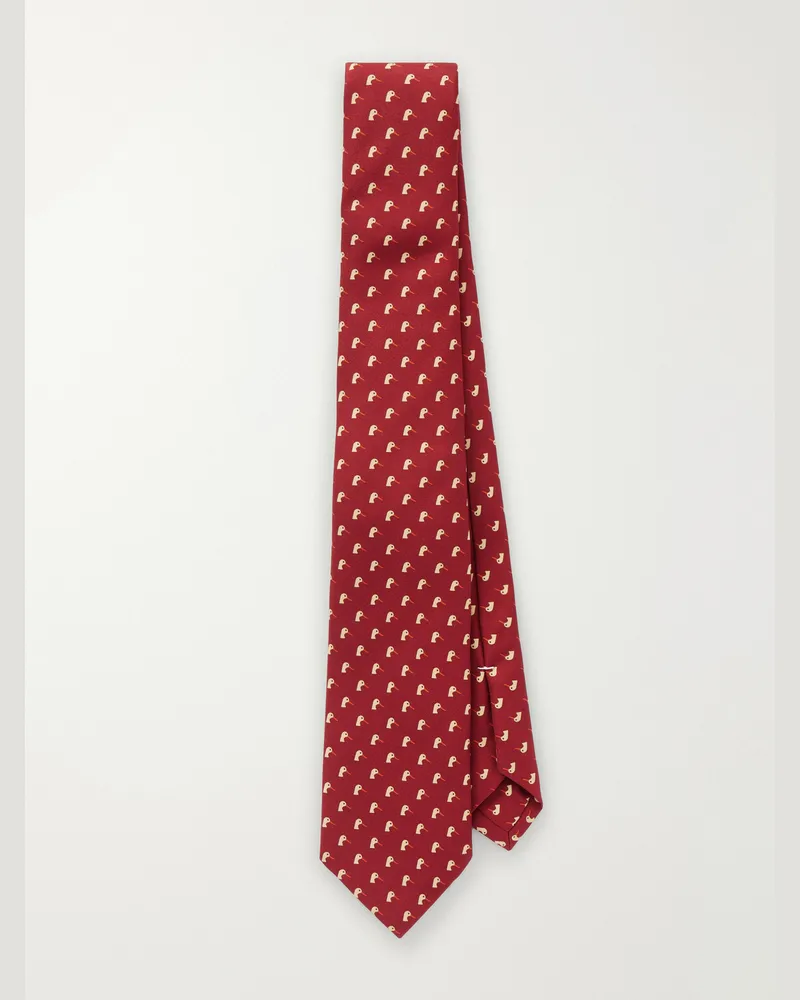 PURDEY 8cm Dapper Duck Printed Silk Tie Red