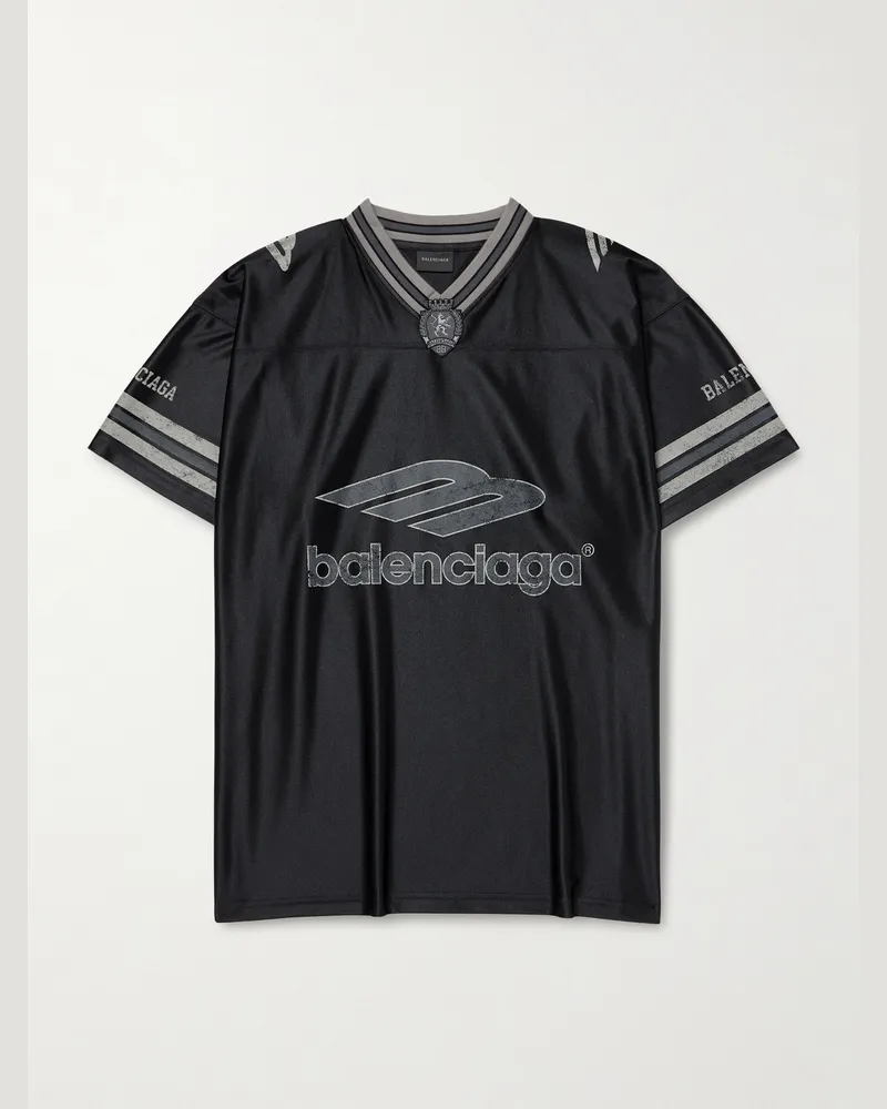 Balenciaga T-Shirt aus Jersey mit Streifen, Applikationen und Logoprint Schwarz