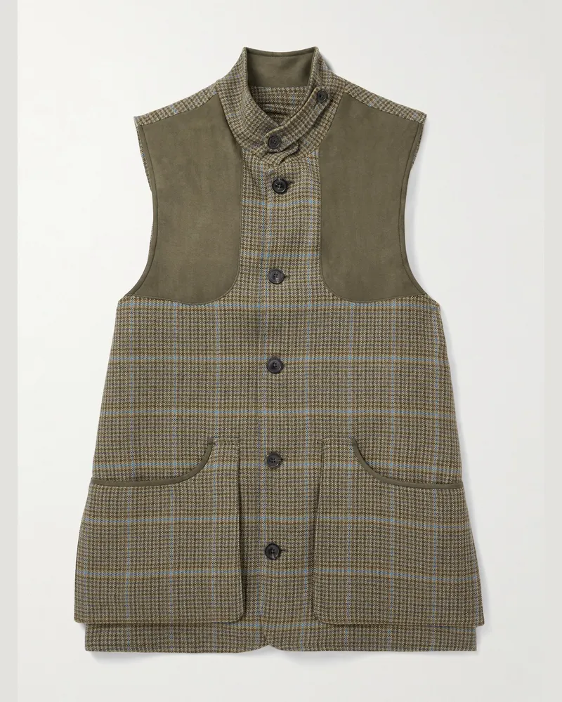 PURDEY Faux Suede-Trimmed Wool-Tweed Gilet Brown