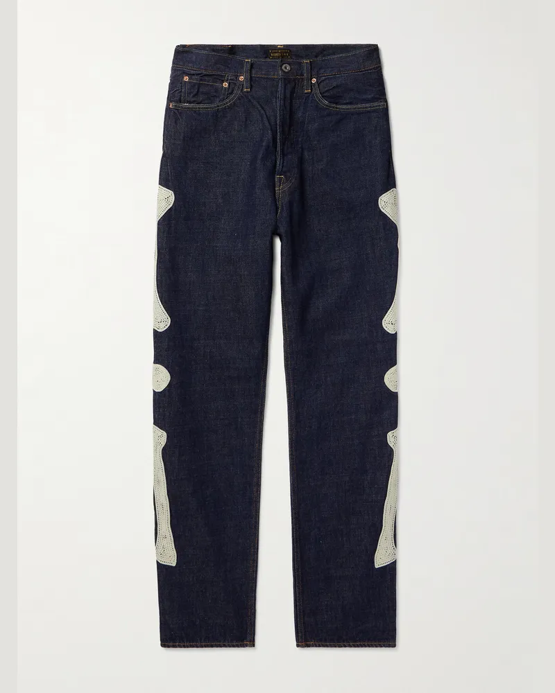 KAPITAL Schmal geschnittene Jeans mit Häkelbesatz Blau
