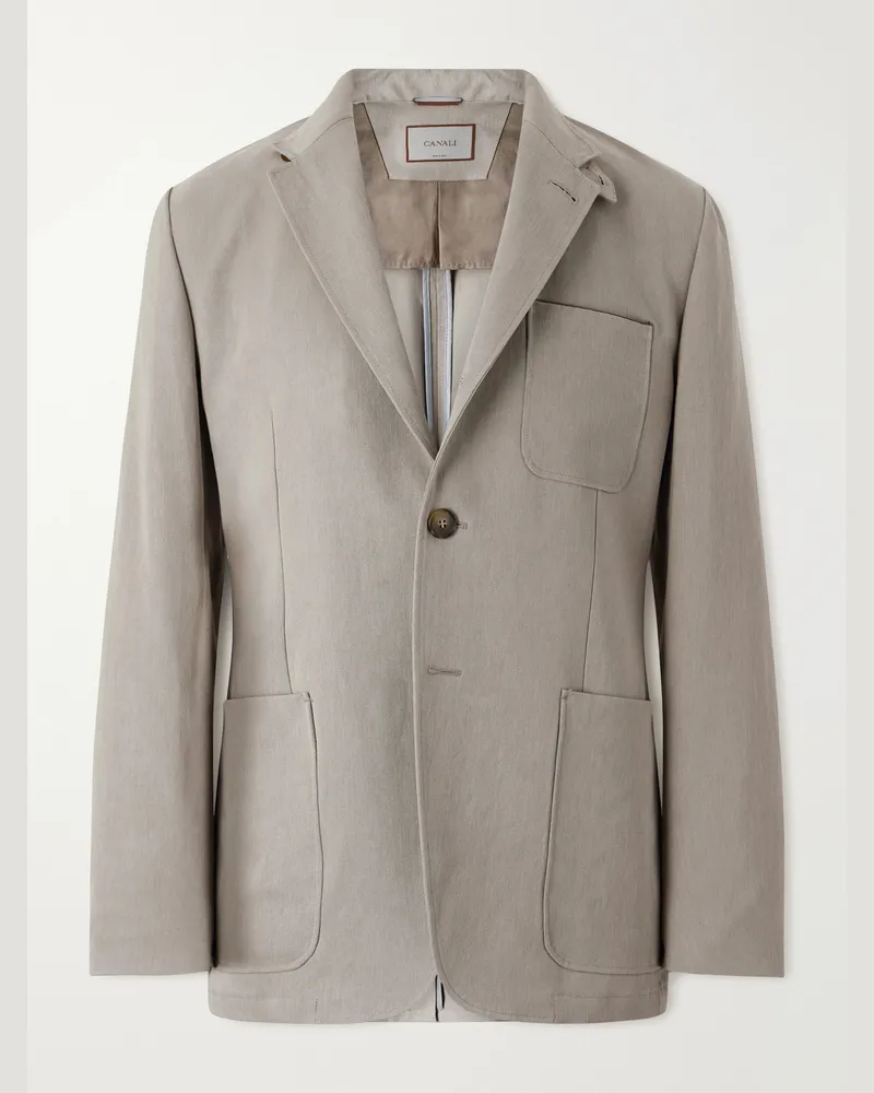 Canali Cotton-Blend Single-Breasted Blazer Neutrals